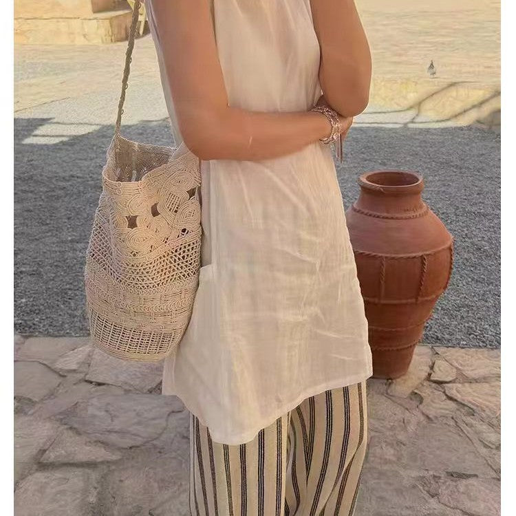Women's Quality Hollow Wax Rope Hand-woven Underarm Bucket Bags