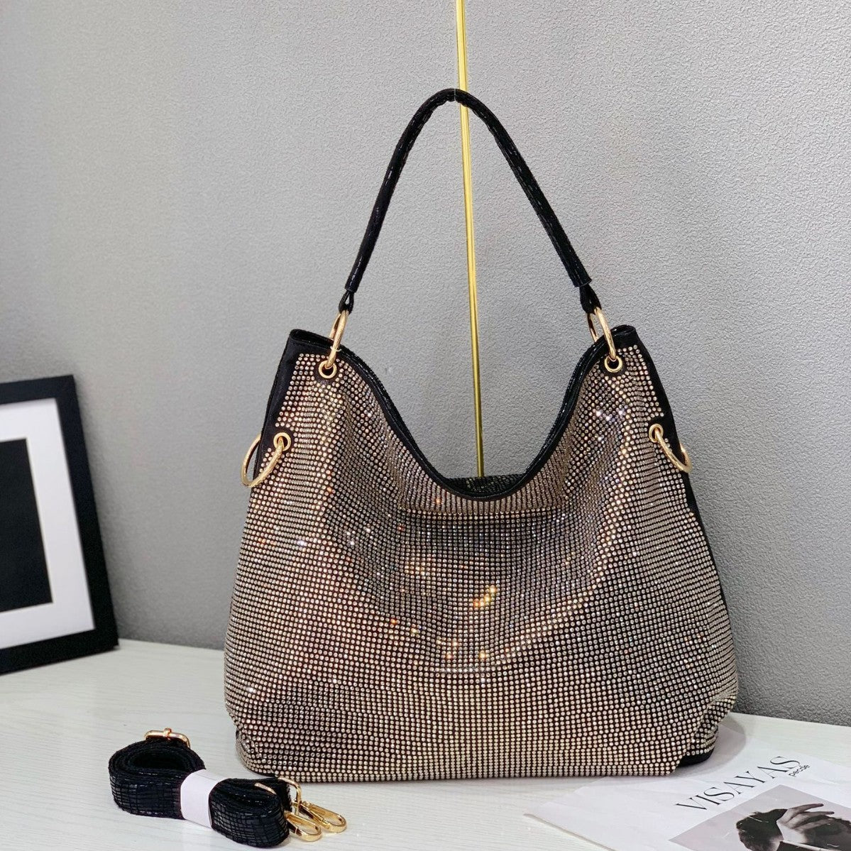 Women's Fashion Rhinestone Retro Large Capacity Portable Tote Bag