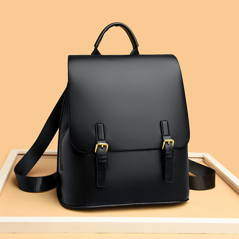 Women's Color Soft Leather Lightweight High-grade British Fashion Large Backpacks