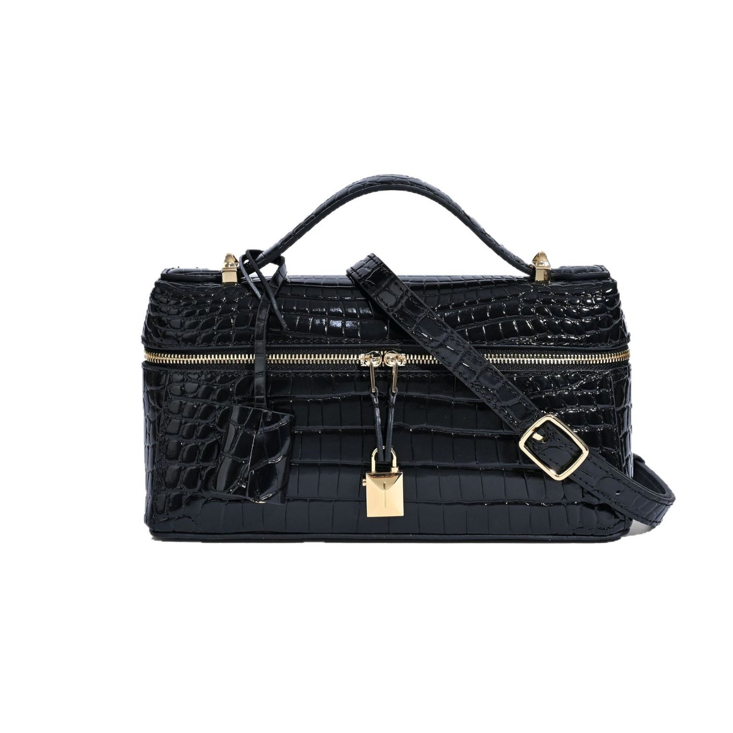 Women's Genuine Leather First Layer Cowhide Crocodile Pattern Lunch Box Fashion Shoulder Bags