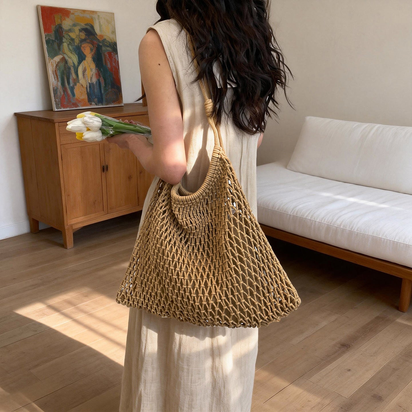 Women's French Hollow Niche Lazy Large Capacity Handmade Vacation Weaving Style Bags
