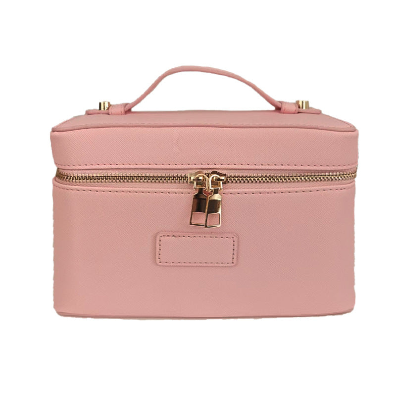 Cross Pattern Leather Golden Hardware Portable Beauty Storage Skin Makeup Bag