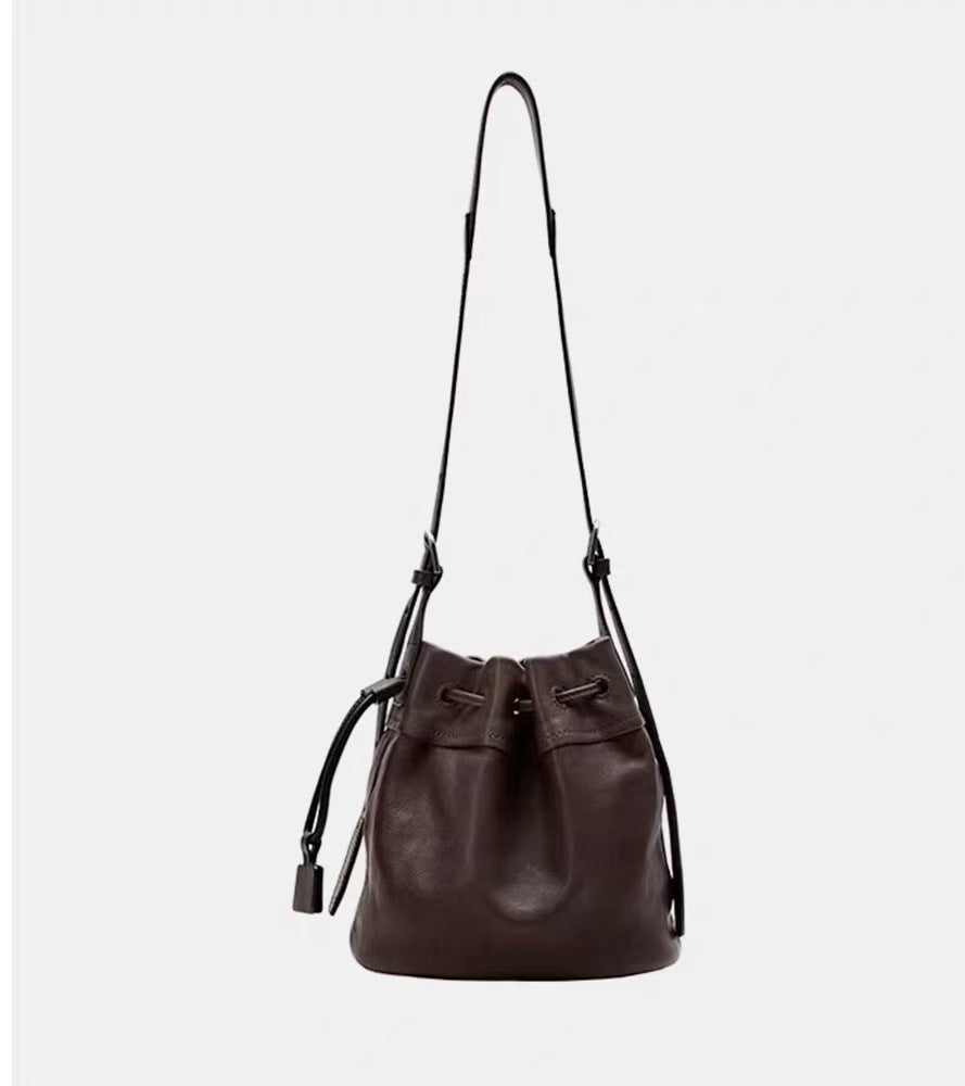 Vegetable Tanned Sheepskin Drawstring Commute Pouch Female Bags