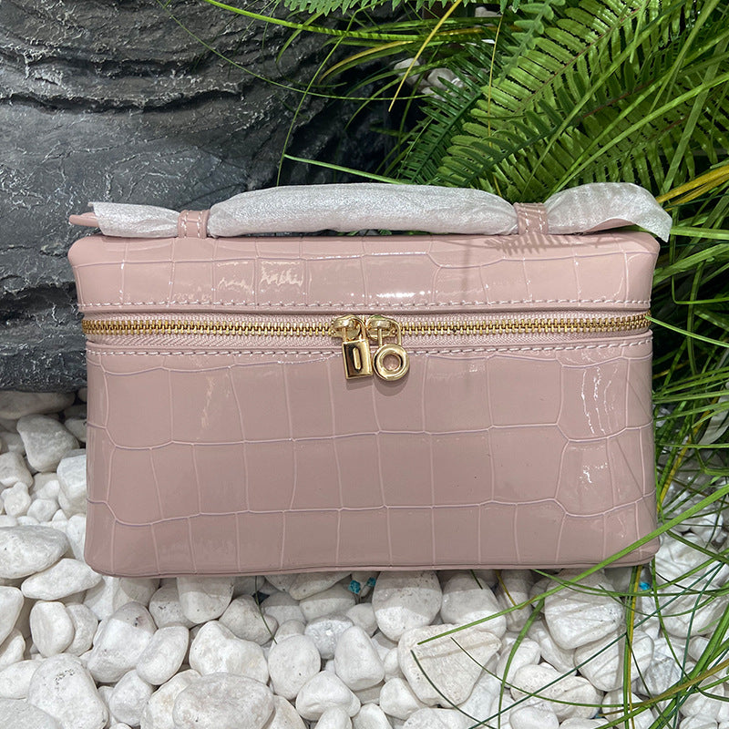 Women's Stone Pattern Lunch Box Genuine Leather Women's Messenger Bag