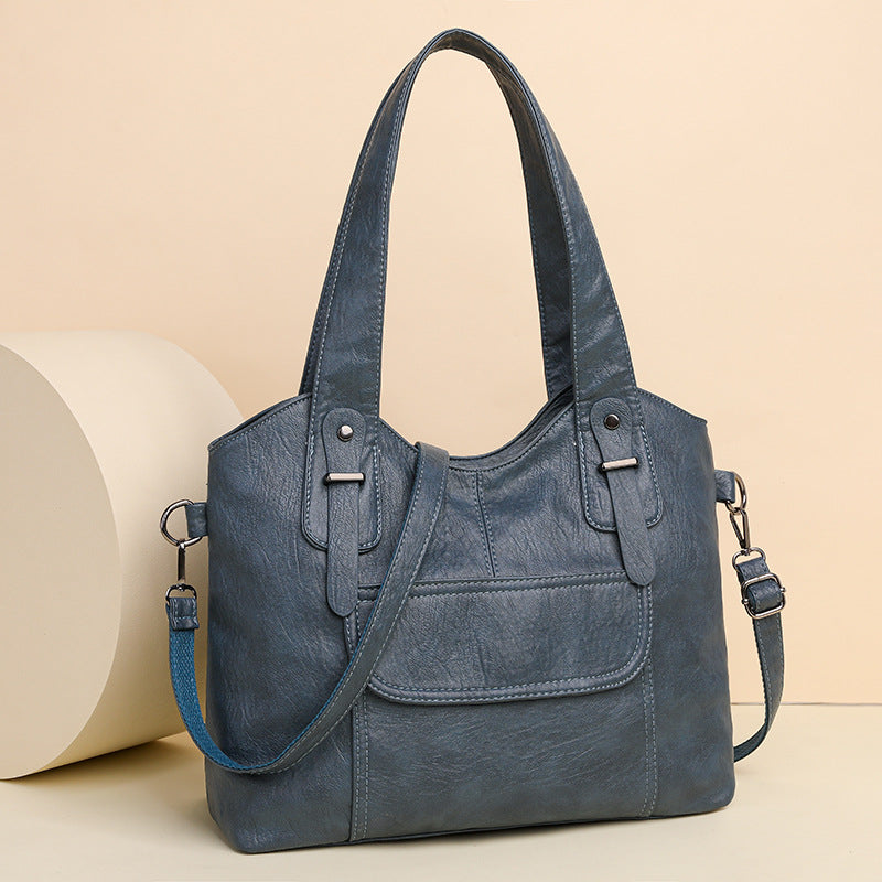 Women's Leather Textured Large Capacity Commuter Simple Retro Bags
