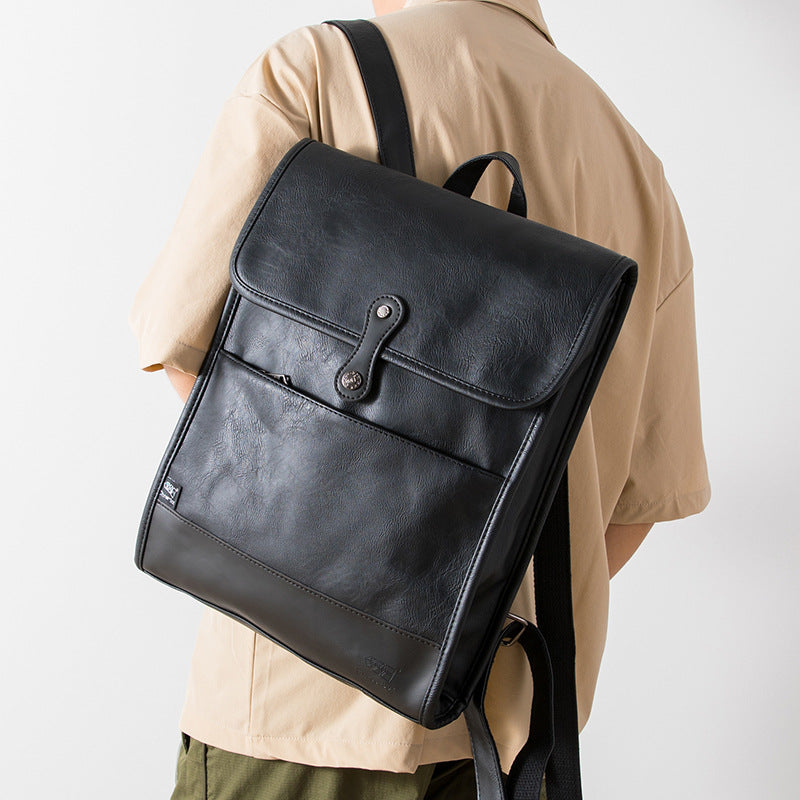 Women's & Men's Retro College Style Leather Personalized Fashion Trend Leisure Backpack
