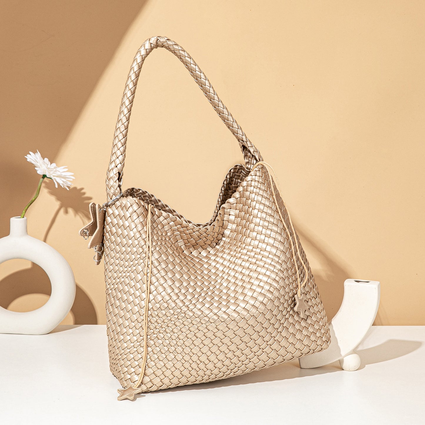 Champagne Color With Pendant Fashion Large Capacity Women's Handbag