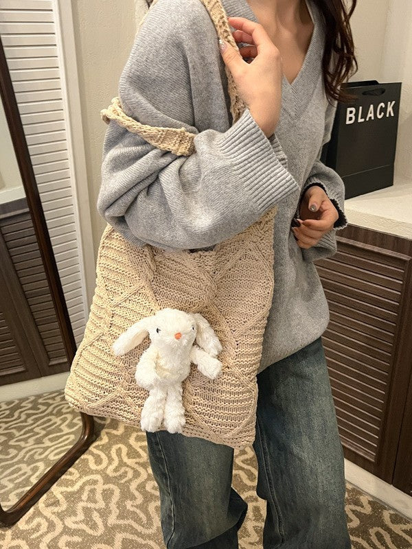 Knitted Female Korean Rabbit Pendant Commute Women's Messenger Bag