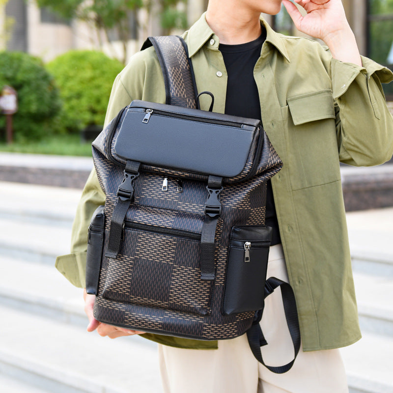 Men's Large Capacity Plaid Business Computer Trend Leisure Backpack