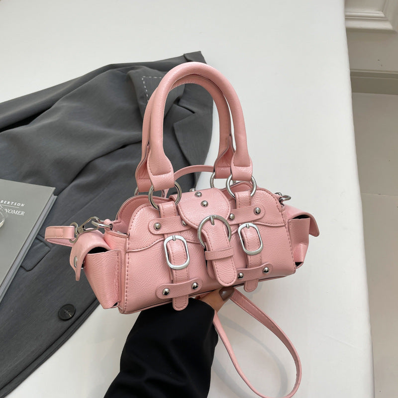 Women's Hot Style Fashion Western Solid Color Motorcycle Texture Women's Shoulder Bag