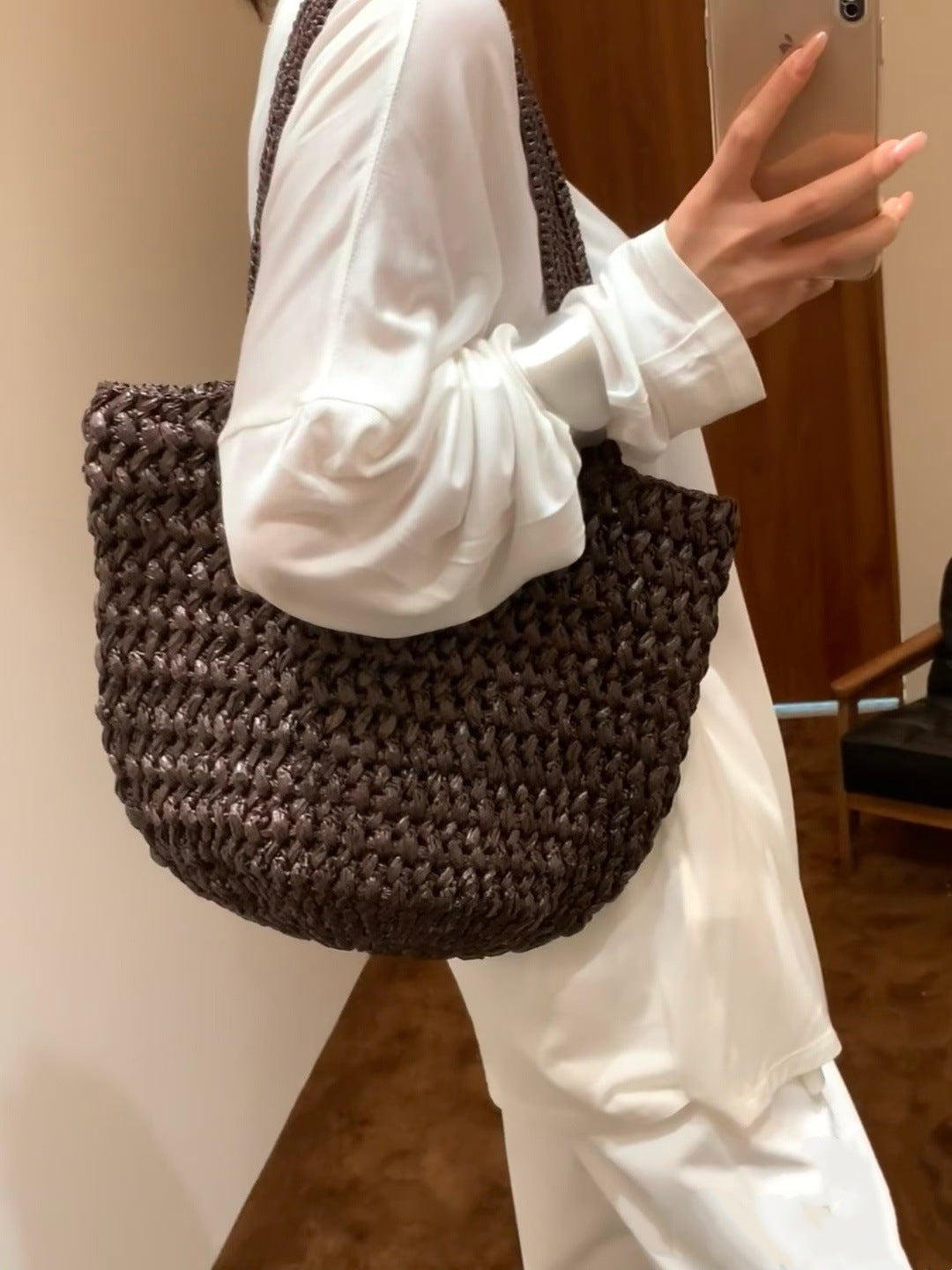 Style Raffia Hand-woven Straw Vegetable Basket Portable Women's Shoulder Bag
