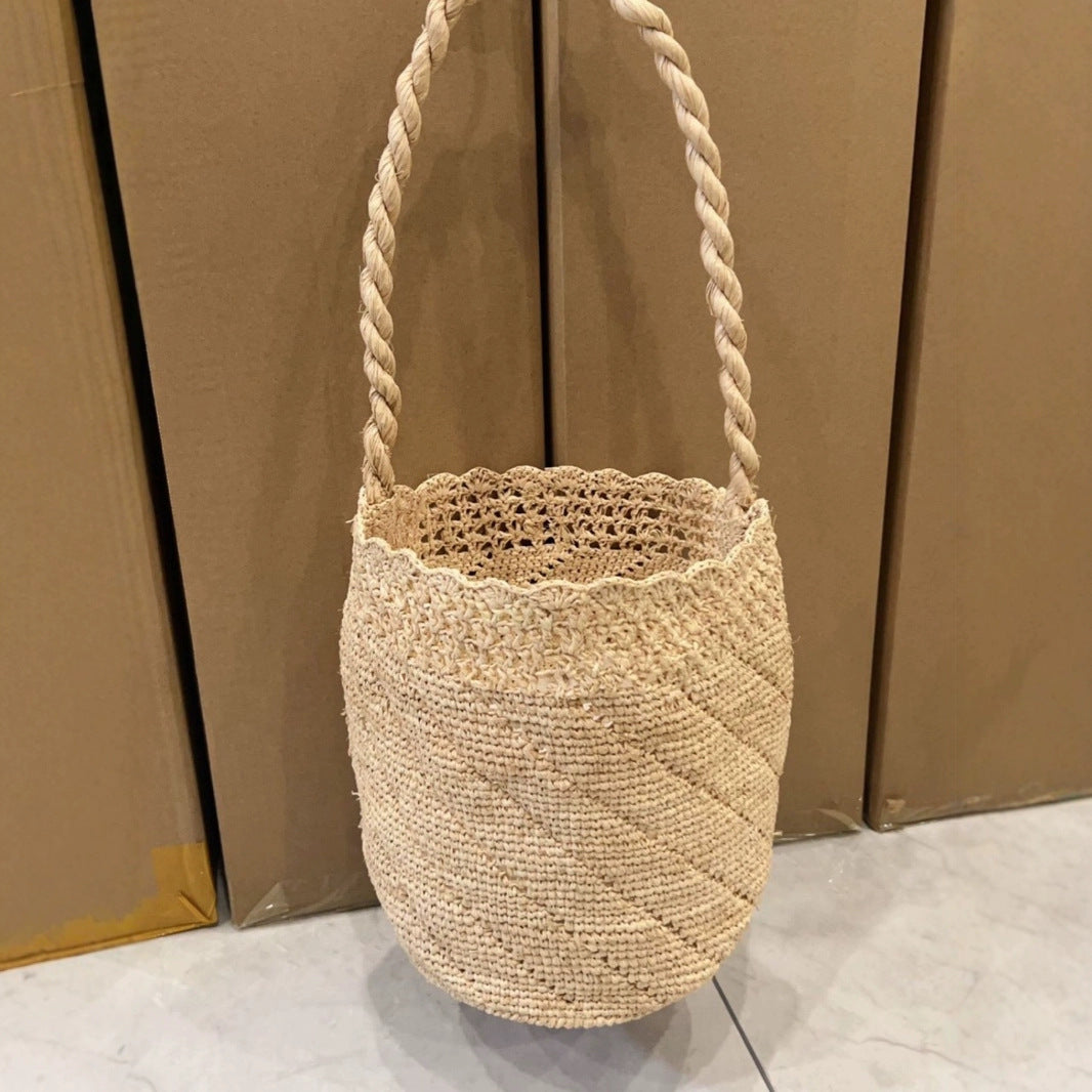 French Raffia Handmade Woven Vacation Portable Women's Handbag