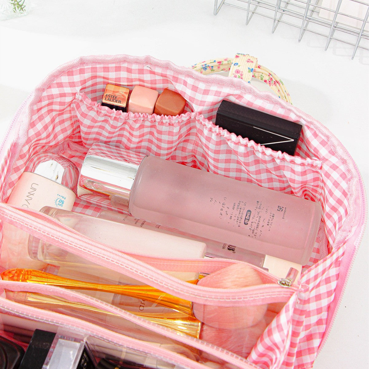 Women's Daily Floral Wash Portable Cosmetics Storage Large Makeup Bag