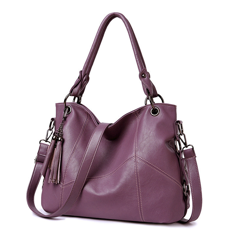 Women's Plaid Retro Large Fashion Stitching Tassel Portable Underarm Bag