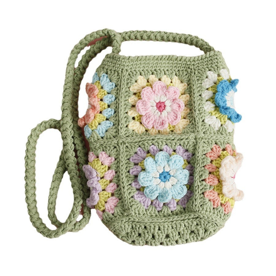 Women's Sweet Hand-woven Laminate Fresh Flower Wool Bags