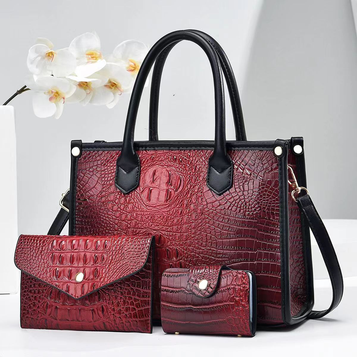 Women's Large Capacity Crocodile Pattern Portable Retro Bags