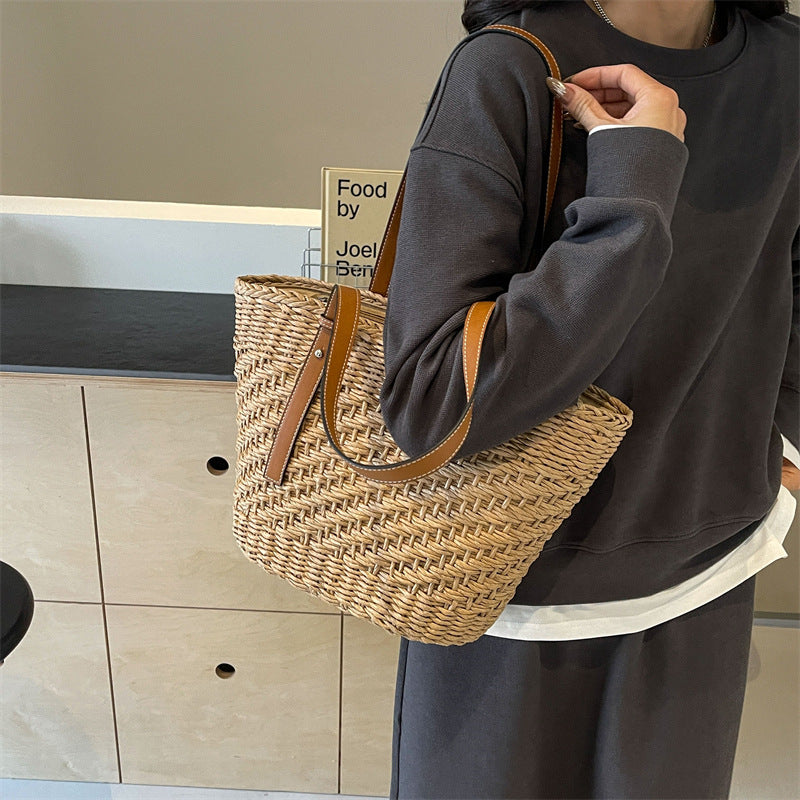Women's Seaside Beach Summer Woven Niche Straw Tote Bag