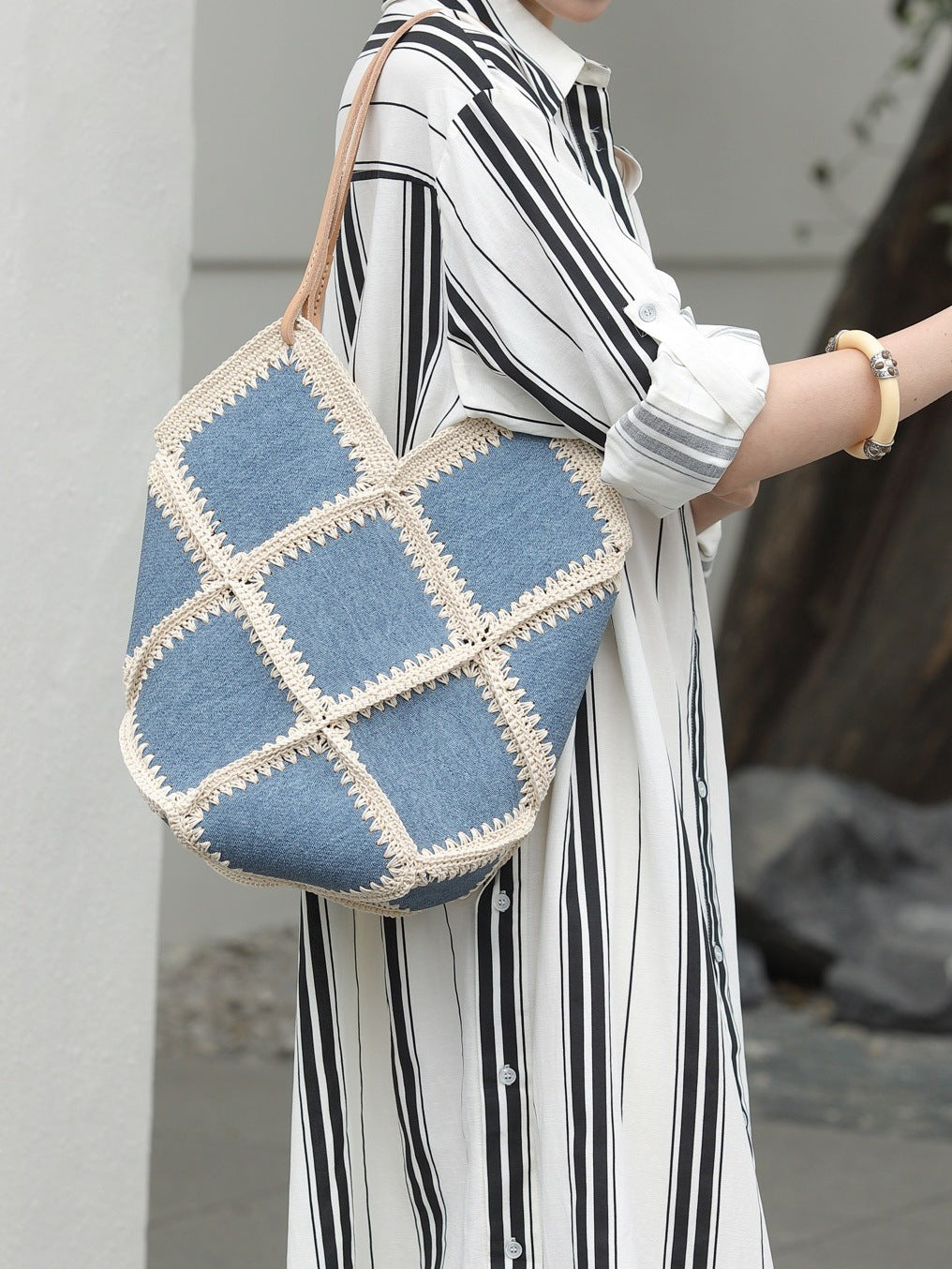 Lightweight Woven Denim Pattern Cowhide Niche Leisure Bags