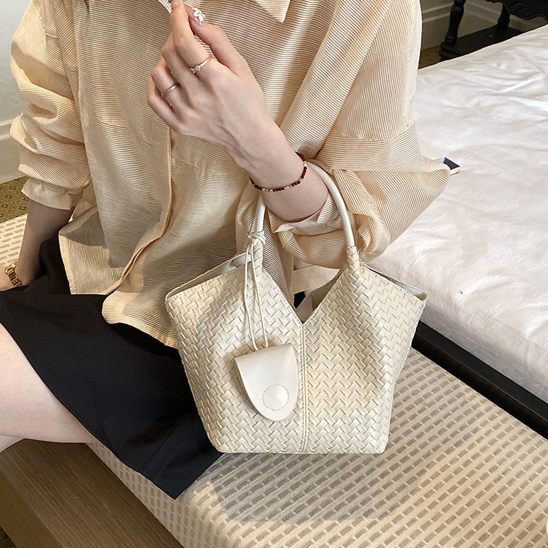 Women's Niche Texture Large Capacity Simple Woven Vegetable Tote Bag
