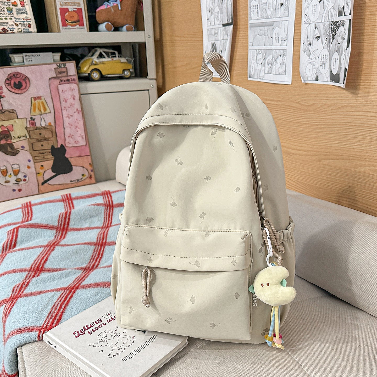 Mori Style Solid Color Printing Fresh Candy Simple Large Capacity Leisure Backpack