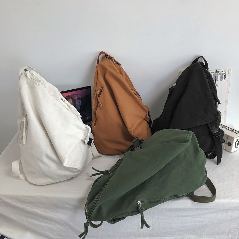 Women's Washed Canvas Idle Style Personalized Korean Solid Color Leisure Backpack
