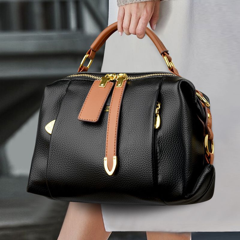 Women's Pure Leather Contrast Color Soft Fashion Women's Messenger Bag