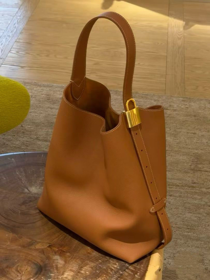 Women's Leather Underarm Commuting Large Contrast Color Shoulder Bags