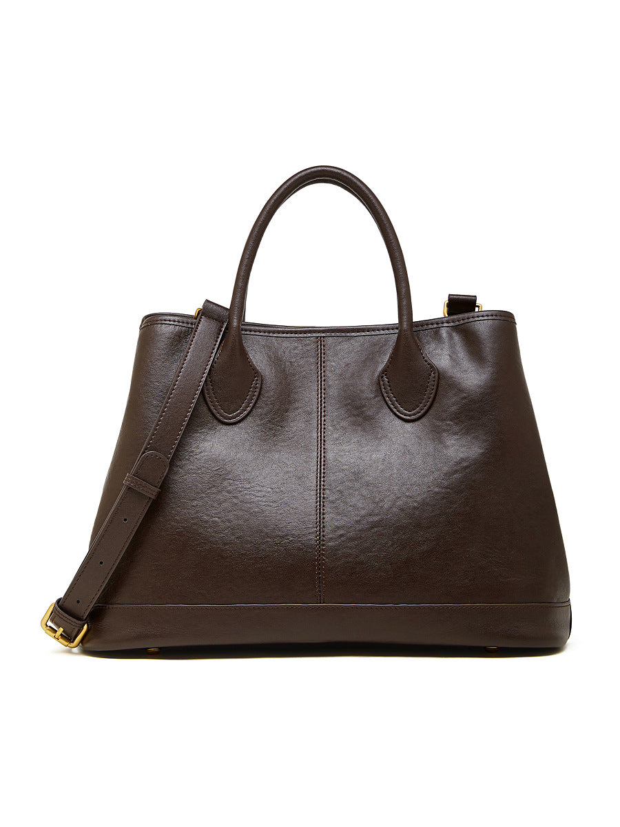 Women's Simple Large Capacity Commuter First Layer Cowhide Versatile Fashion Portable Bags