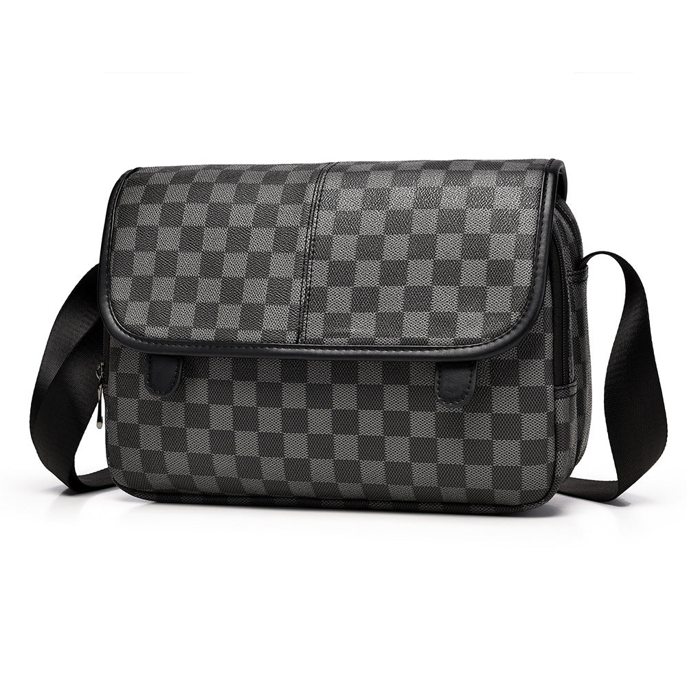 Men's Check Pattern Unisex Multifunctional Soft Leather Bags