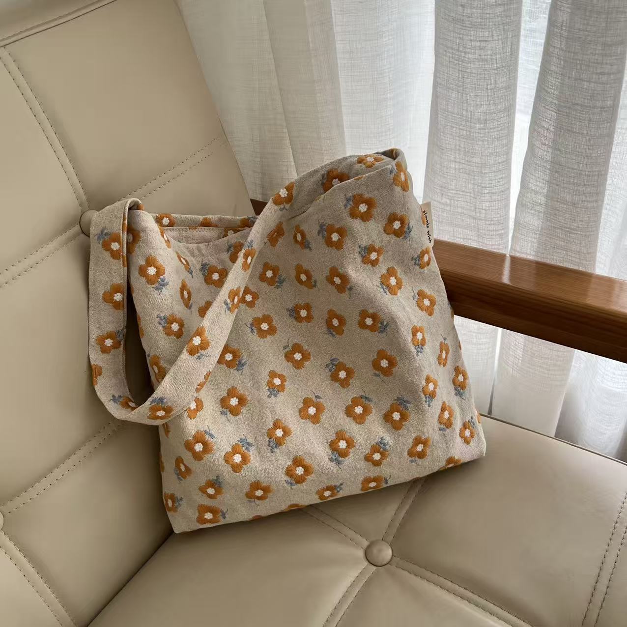 Women's Cloth Little Yellow Flower Embroidered Canvas Large Combination Artistic Underarm Bag
