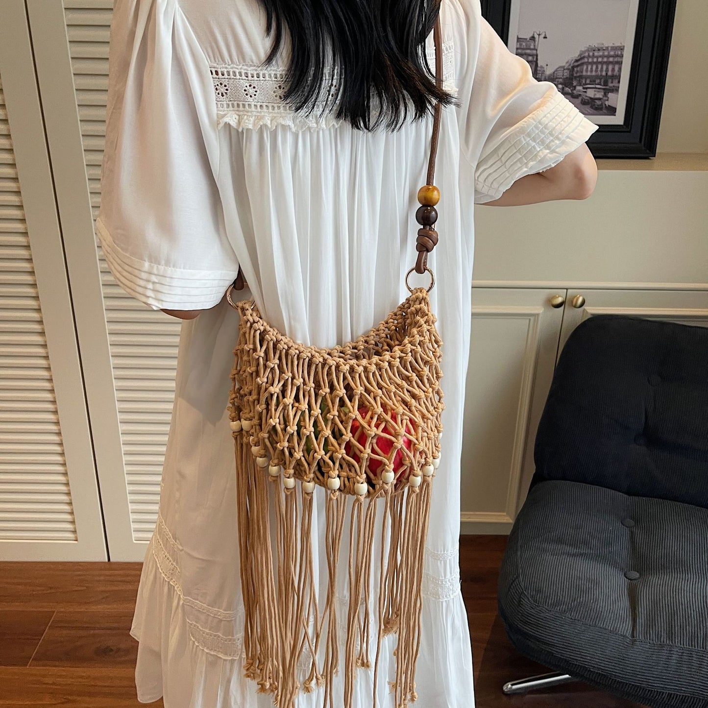 Fashion Cotton Handmade Tassel Woven Fresh Phone Bags