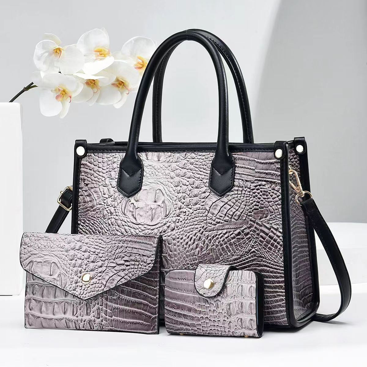 Women's Large Capacity Crocodile Pattern Portable Retro Bags
