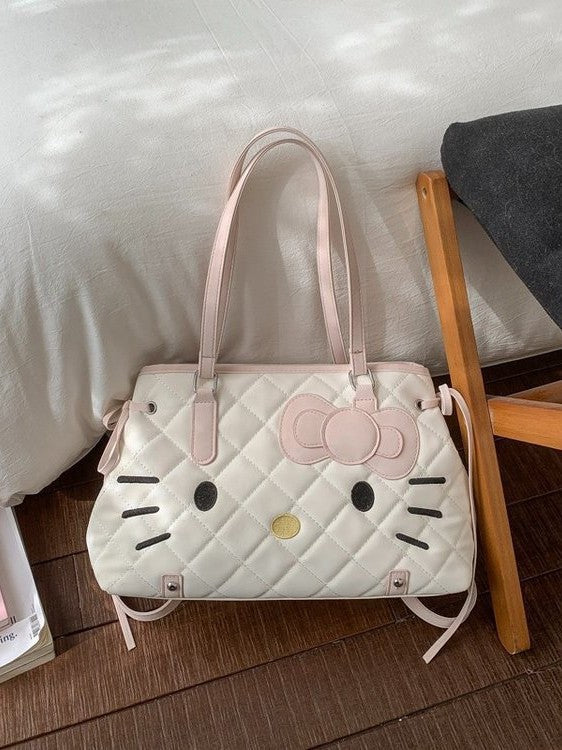 Women's Style Cartoon Cat Large Capacity Fashion Rhombus Sweet Bow Bags