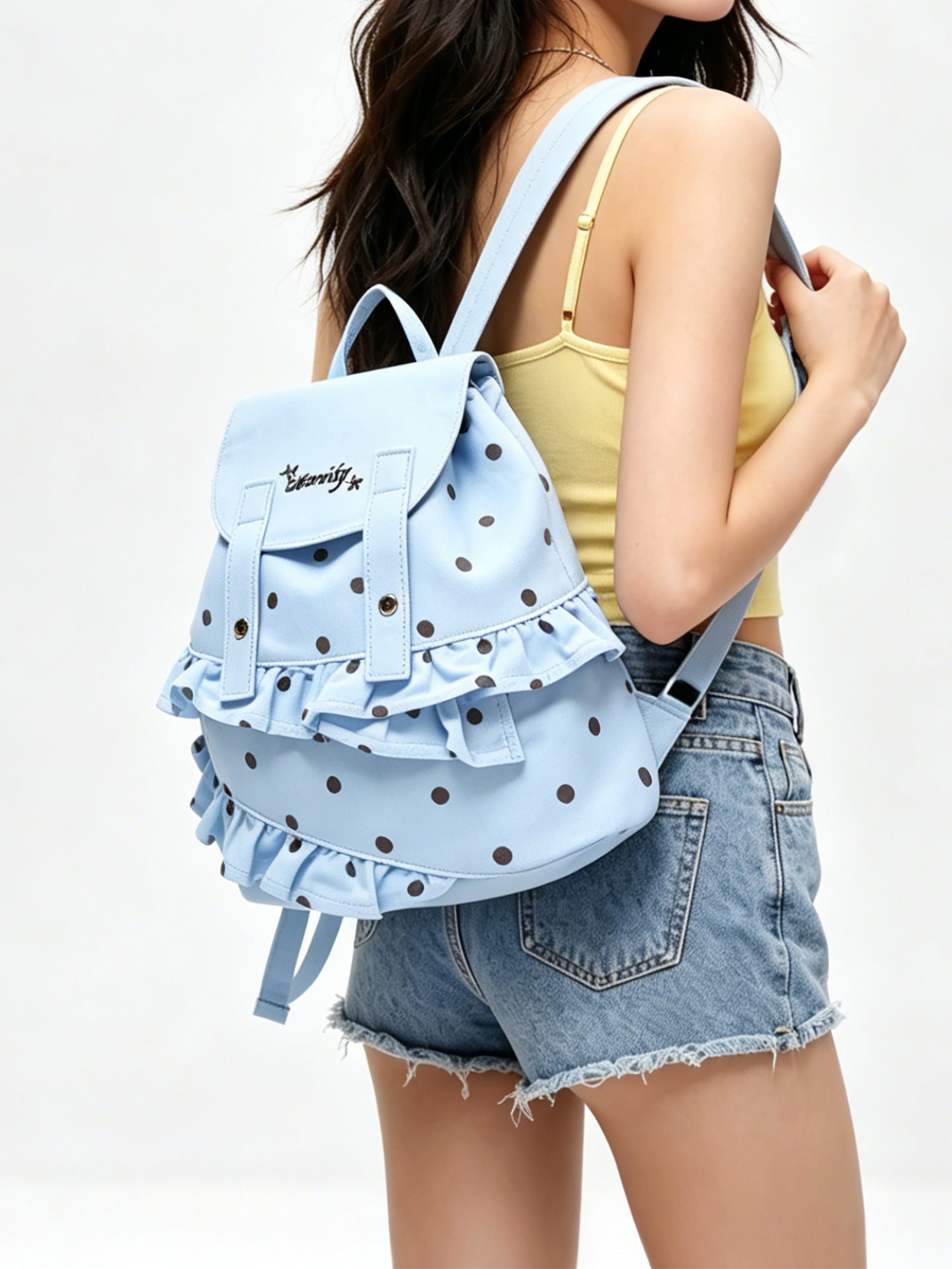 Women's Summer Blue Polka Dots Super Popular Korean Canvas Ballet Women's Backpack