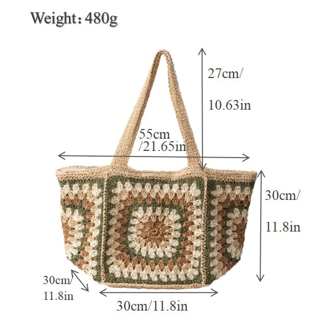 Women's Rhombus Plaid Straw High Sense Hand-woven Large Capacity Totes Bags