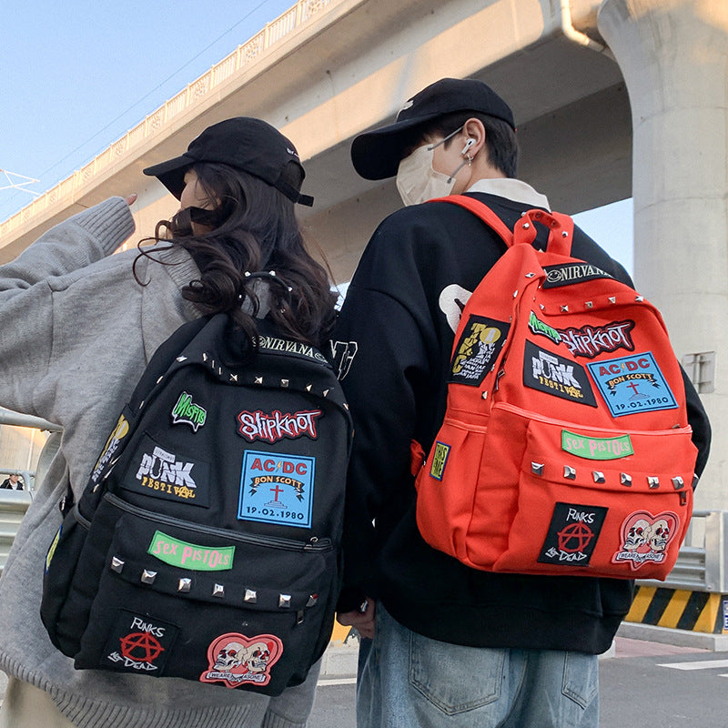 Men's & Women's Good-looking Punk Embroidered Rivets College Large Leisure Backpack