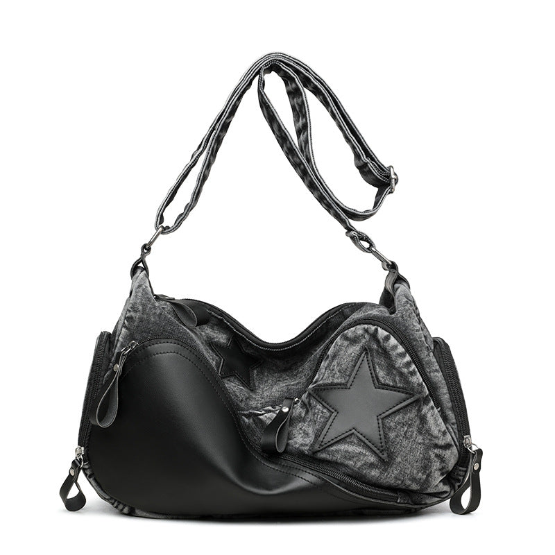 Women's Denim Fashion Stitching Large Capacity Simple Shoulder Bags