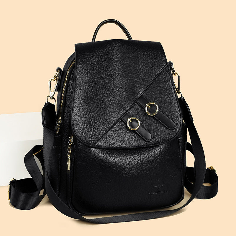 Women's Korean Fashion Soft Leather Trendy Large Women's Backpack