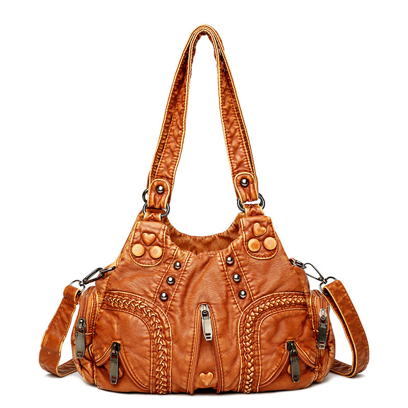 Women's Washed Soft Leather Mother Large Capacity Leisure Women's Shoulder Bag
