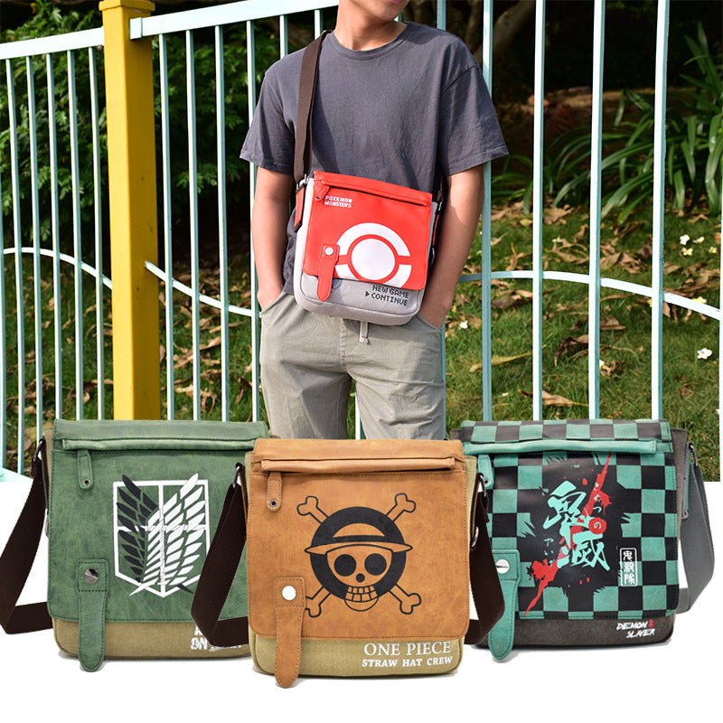 No Anime Canvas One Piece Fire Shadow Attack Men's Messenger Bag