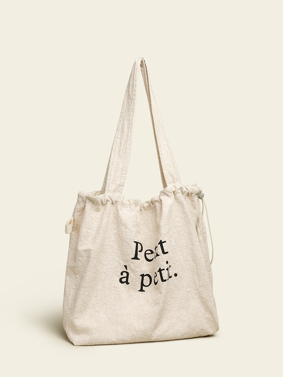 Women's Artistic Linen Large Capacity Idle Style Portable Drawstring Women's Shoulder Bag