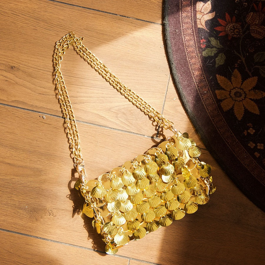 Shiny Sequins Shell Hand-woven Texture Temperament Hot Bags