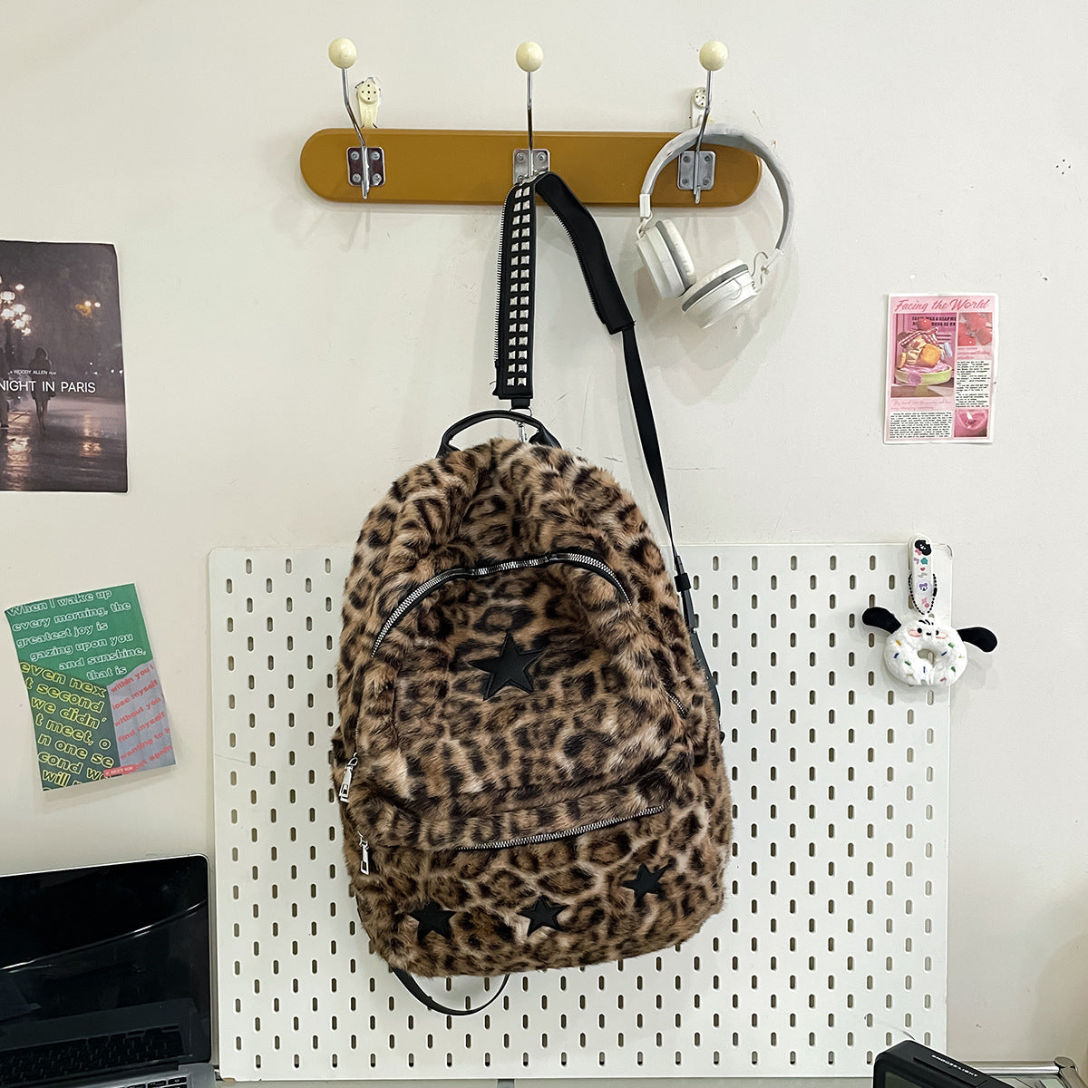 Women's Plush Large Capacity Leopard Print Cows Pattern Good-looking Fur Backpacks
