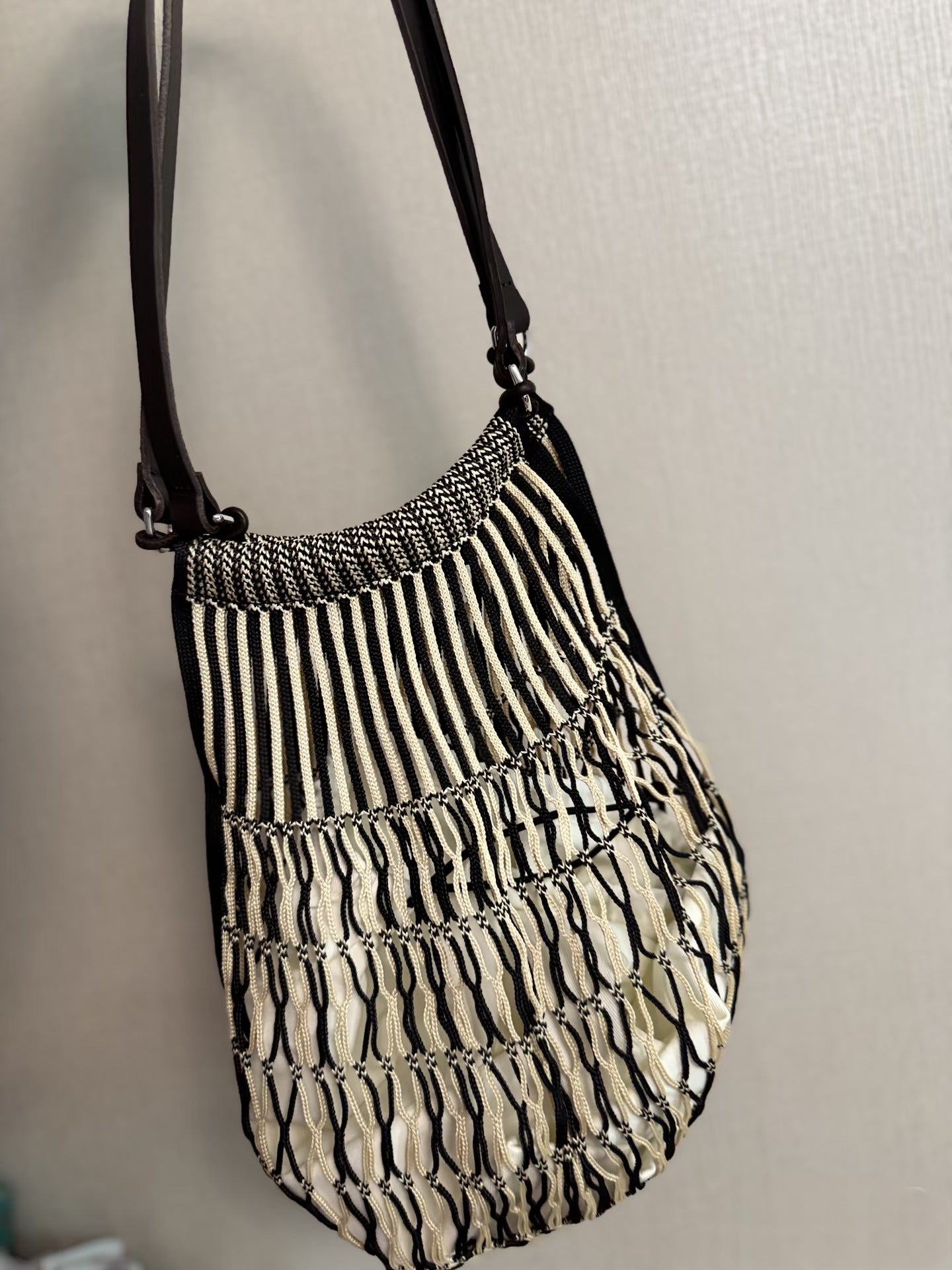 For Vegetable Tanned Leather Strap Woven Net Pocket Bags
