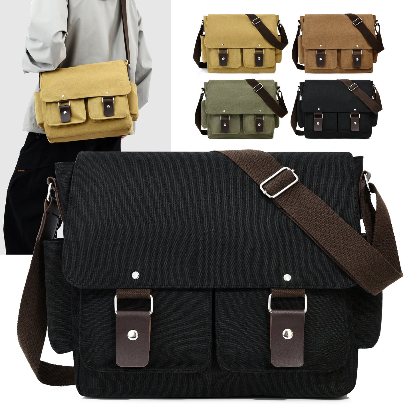 Men's Retro Canvas Horizontal Commuter Fashion Men's Messenger Bag