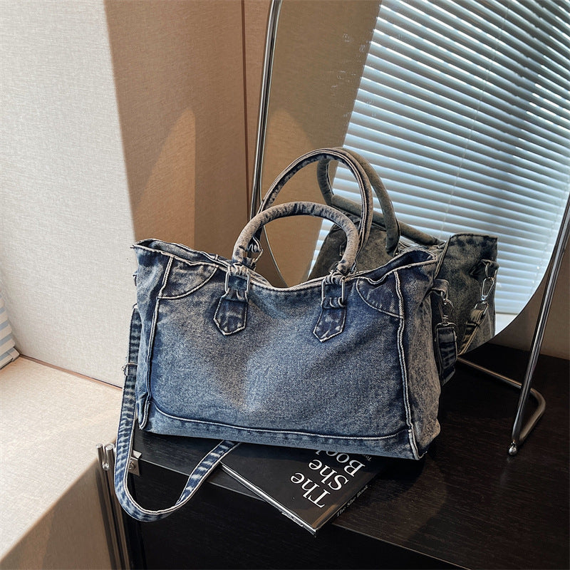 Women's Retro Washed Denim Summer Large Capacity Versatile Tote Bag