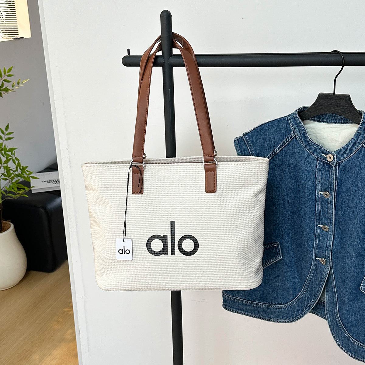 Women's Style Simple Letter Canvas Commuter Large Tote Bag