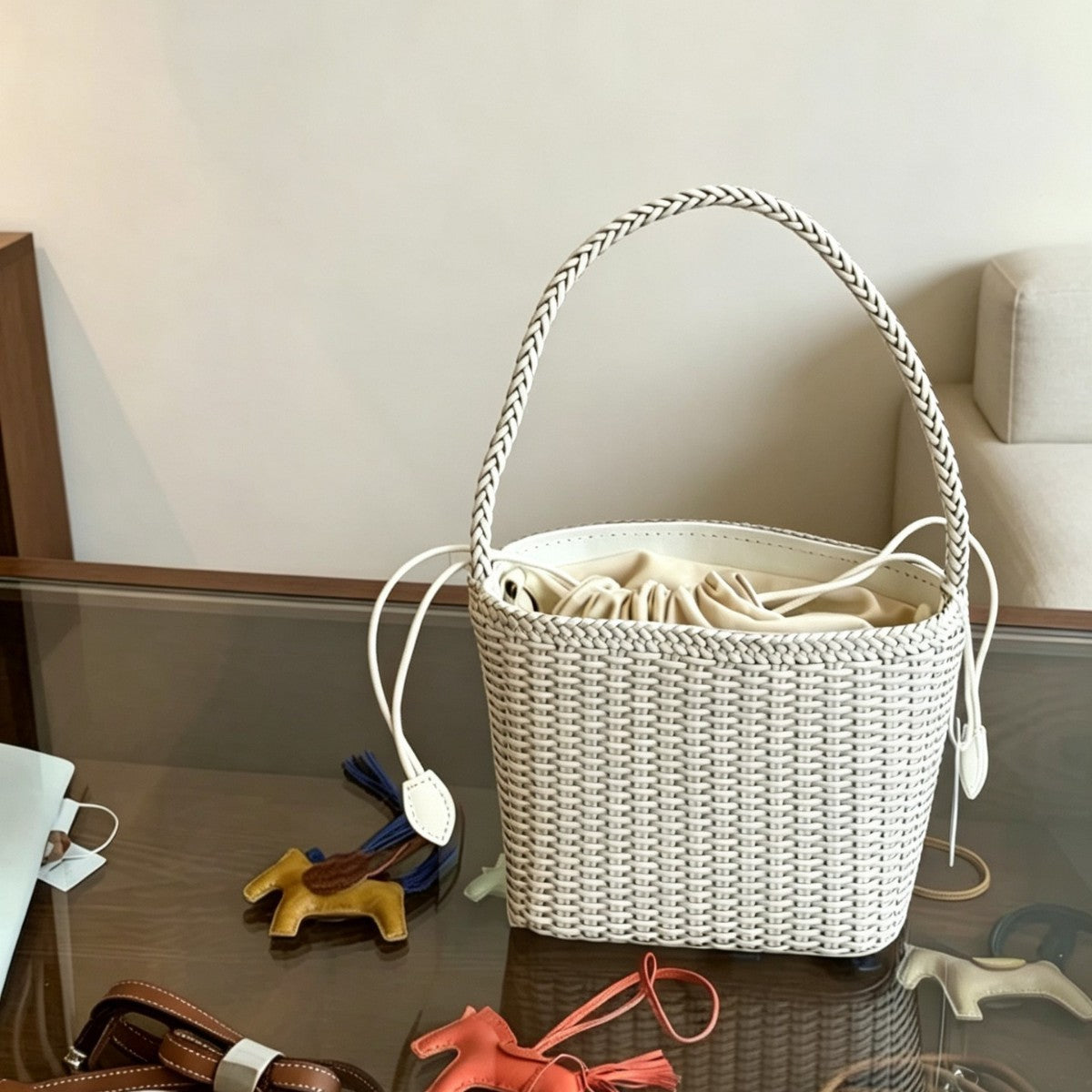 Welfare Genuine Leather Woven French Vegetable Basket Tote Bag