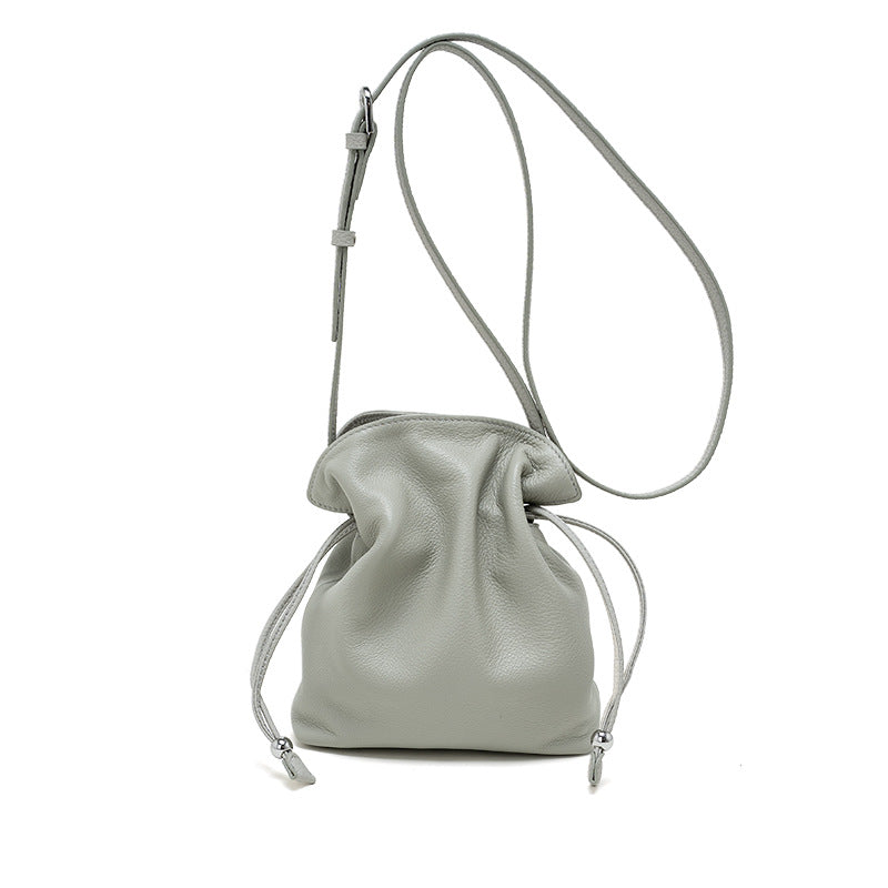 Women's Drawstring Cloud Mobile Genuine Leather Lucky Women's Shoulder Bag