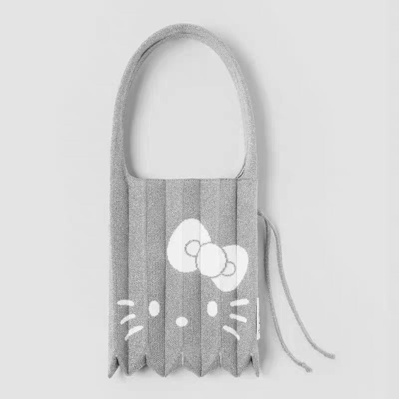 Attractive Beautiful Cat Pleated Knitted File Women's Handbag